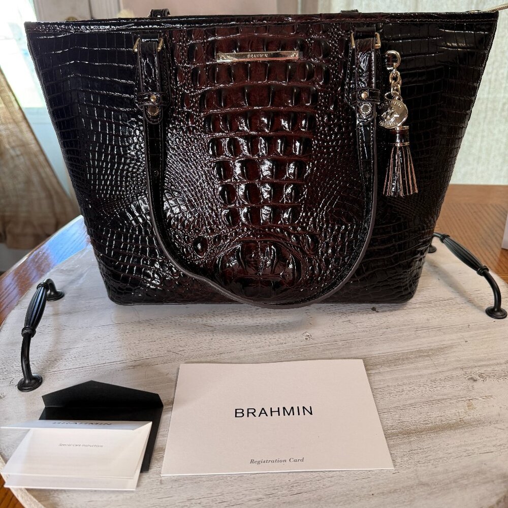 Brahmin Medium Asher Cocoa Melbourne Leather Tote - image 1